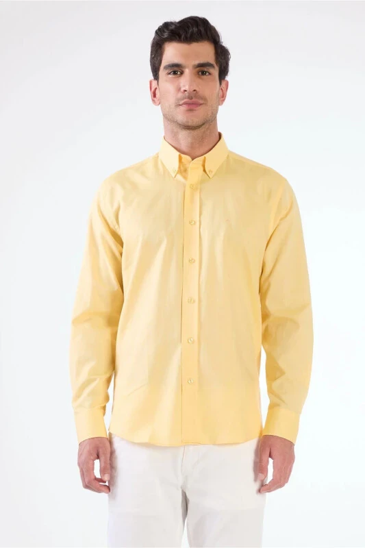 Yellow Men's Regular Fit Oxford Brent Button-Down Collar Long Sleeve Shirt - 94862 - 1