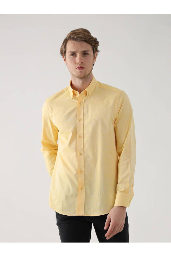 Yellow Men's Regular Fit Oxford Brent Button-Down Collar Long Sleeve Shirt - 94862 - 7