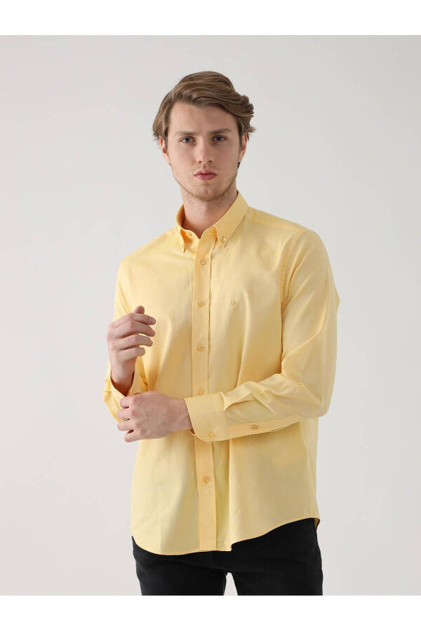 Yellow Men's Regular Fit Oxford Brent Button-Down Collar Long Sleeve Shirt - 94862 - 8