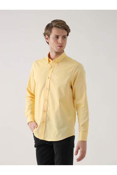 Yellow Men's Regular Fit Oxford Brent Button-Down Collar Long Sleeve Shirt - 94862 - 9