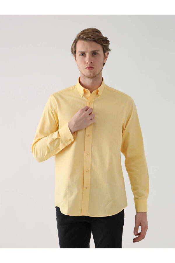 Yellow Men's Regular Fit Oxford Brent Button-Down Collar Long Sleeve Shirt - 94862 - 10