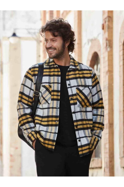 Yellow Mens Regular Fit Plaid Pattern Brent Collar Long Sleeve Lumberjack Shirt - 90497 - 1