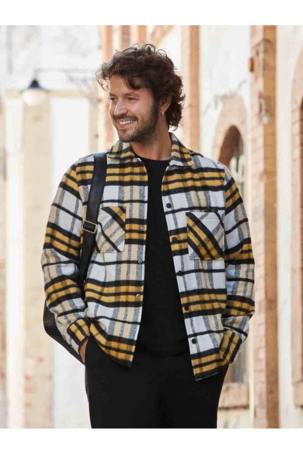 Yellow Mens Regular Fit Plaid Pattern Brent Collar Long Sleeve Lumberjack Shirt - 90497 - 1