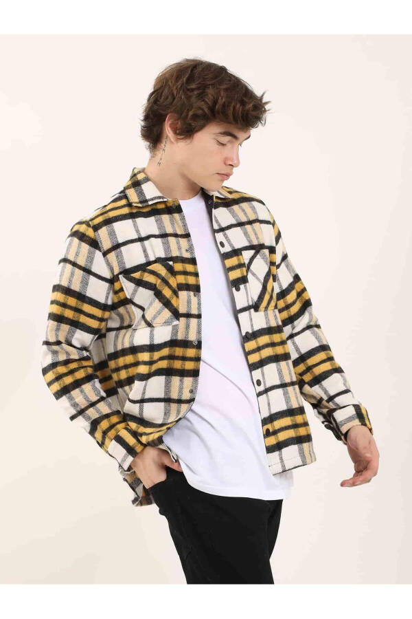 Yellow Mens Regular Fit Plaid Pattern Brent Collar Long Sleeve Lumberjack Shirt - 90497 - 3