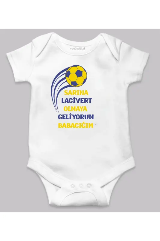 Yellow-Navy Fan Printed Baby Bodysuit Snap Buttoned Onesie - White - 1
