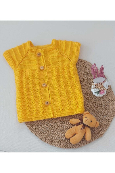 Yellow Newborn Cotton Vest, Buttoned, Hand Knitted, Gift Baby, Birth Moment, 0-12 Months - BEGİN