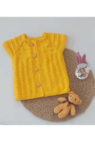 Yellow Newborn Cotton Vest, Buttoned, Hand Knitted, Gift Baby, Birth Moment, 0-12 Months 