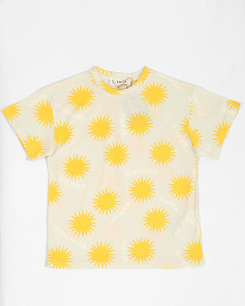Yellow Oversized Short Sleeve T-Shirt with Kids Pattern - 4