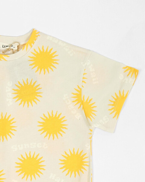 Yellow Oversized Short Sleeve T-Shirt with Kids Pattern - 5