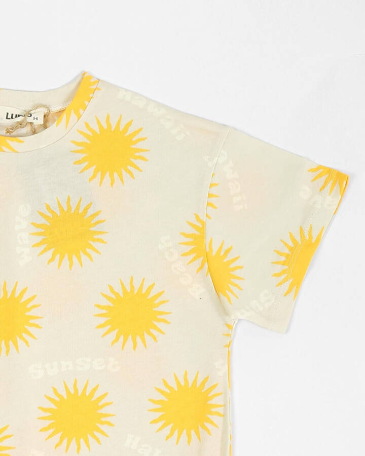 Yellow Oversized Short Sleeve T-Shirt with Kids Pattern - 5
