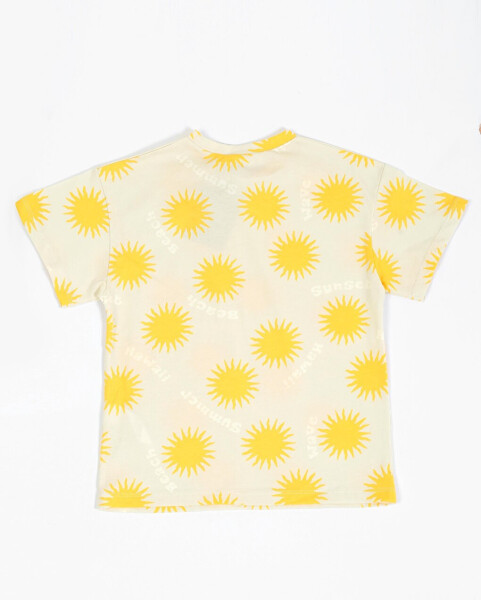 Yellow Oversized Short Sleeve T-Shirt with Kids Pattern - 6