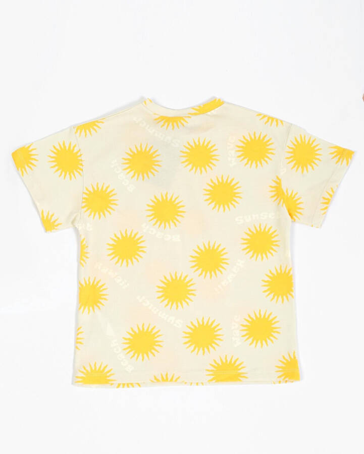 Yellow Oversized Short Sleeve T-Shirt with Kids Pattern - 6