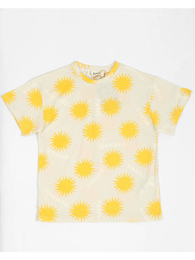 Yellow Oversized Short Sleeve T-Shirt with Kids Pattern - 1