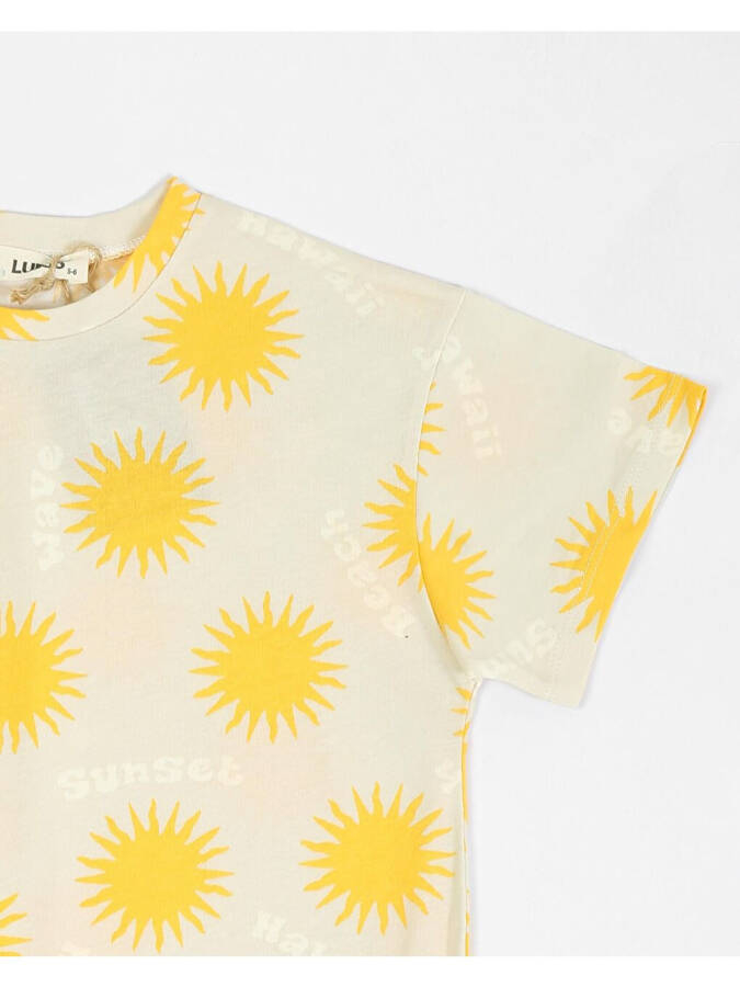 Yellow Oversized Short Sleeve T-Shirt with Kids Pattern - 2