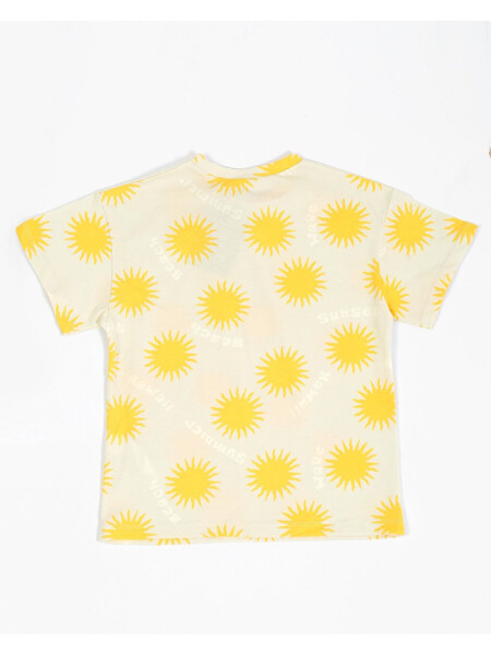 Yellow Oversized Short Sleeve T-Shirt with Kids Pattern - 3