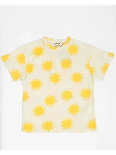 Yellow Oversized Short Sleeve T-Shirt with Kids Pattern - 1