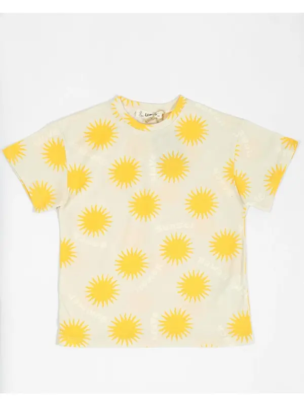 Yellow Oversized Short Sleeve T-Shirt with Kids Pattern - 1