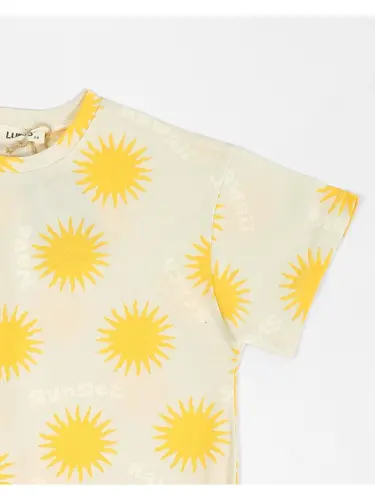 Yellow Oversized Short Sleeve T-Shirt with Kids Pattern - 2