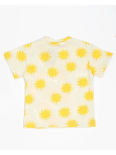Yellow Oversized Short Sleeve T-Shirt with Kids Pattern - 3