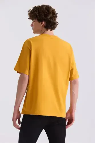 Yellow Oversized Text Printed Bike Collar T-Shirt - 4