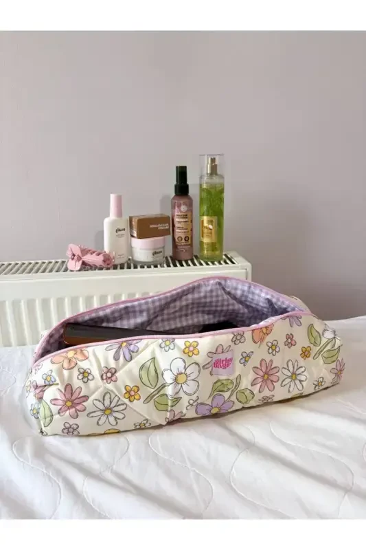 Yellow Purple Floral Hair Curler Straightener Bag Travel Bag for Airwrap Airstrait- Yellow Purple Floral - 1