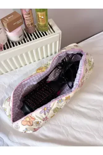 Yellow Purple Floral Hair Curler Straightener Bag Travel Bag for Airwrap Airstrait- Yellow Purple Floral - 3