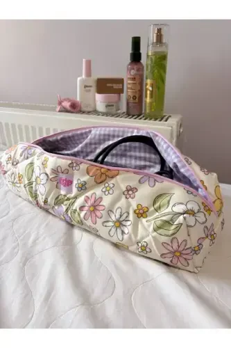 Yellow Purple Floral Hair Curler Straightener Bag Travel Bag for Airwrap Airstrait- Yellow Purple Floral - 5