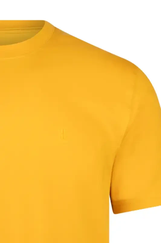 Yellow Regular Fit Crew Neck Cotton Basic T-Shirt-Yellow - 3