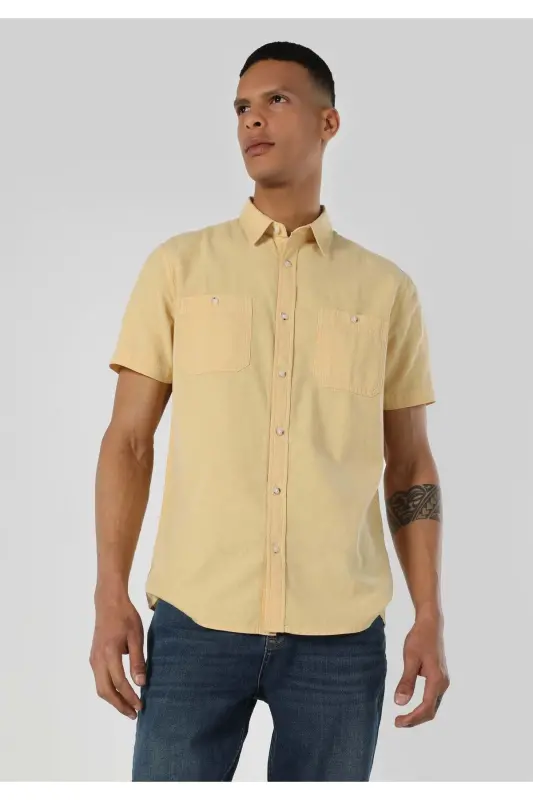 Yellow, short-sleeved, regular fit men's t-shirt - 1