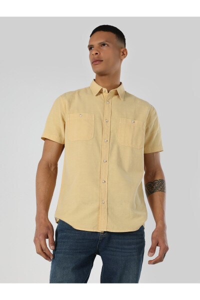 Yellow, short-sleeved, regular fit men's t-shirt - 1