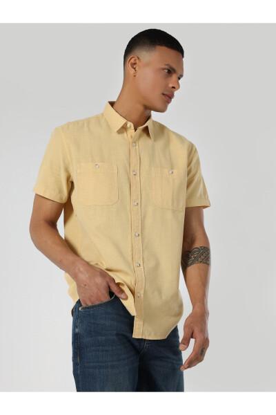 Yellow, short-sleeved, regular fit men's t-shirt - 3