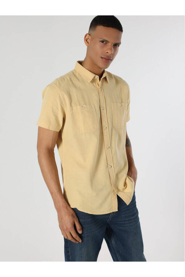 Yellow, short-sleeved, regular fit men's t-shirt - 4