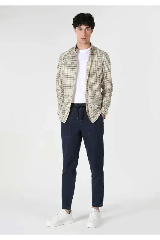 Yellow, slim fit, long-sleeved men's shirt (Cl1062820) - 4