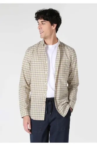 Yellow, slim fit, long-sleeved men's shirt (Cl1062820) - 1