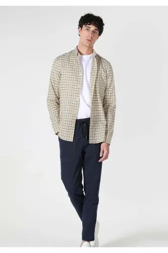 Yellow, slim fit, long-sleeved men's shirt (Cl1062820) - 3