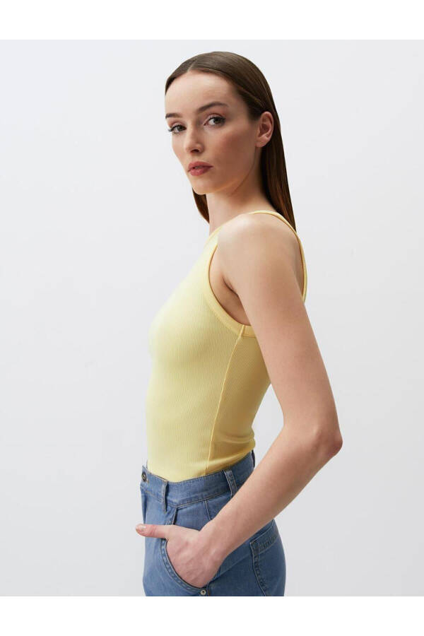 Yellow Slim Fit Sleeveless Halter Neck Basic Knit Tank Top - 17