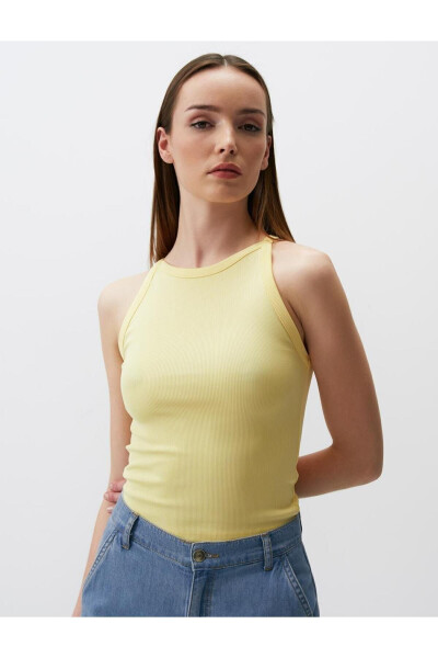 Yellow Slim Fit Sleeveless Halter Neck Basic Knit Tank Top - 19