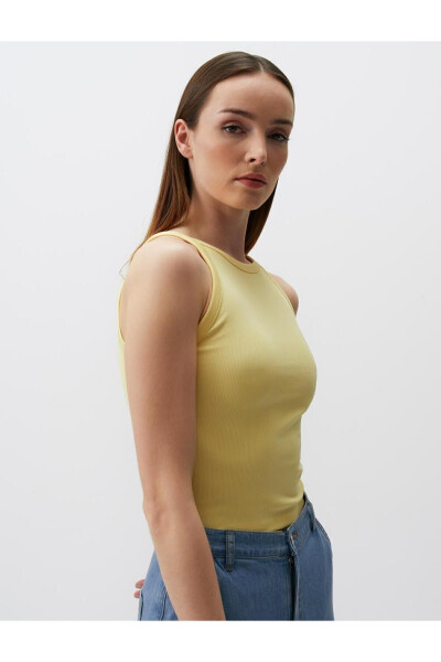 Yellow Slim Fit Sleeveless Halter Neck Basic Knit Tank Top - 13