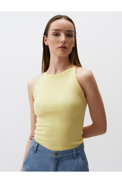 Yellow Slim Fit Sleeveless Halter Neck Basic Knit Tank Top - 1