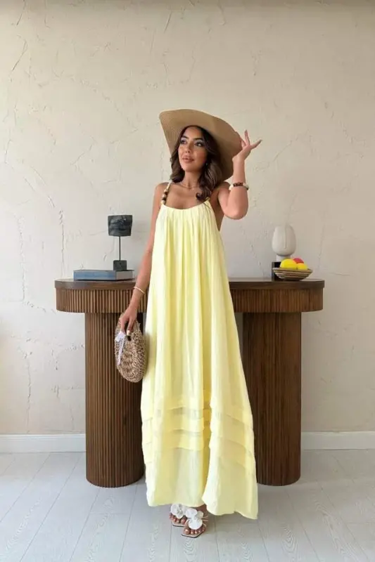 Yellow Strappy Muslin Dress - 2