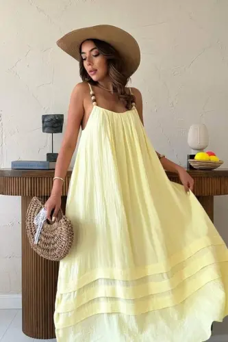 Yellow Strappy Muslin Dress - 3