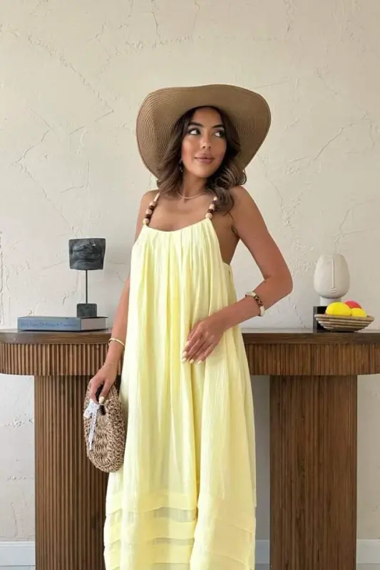 Yellow Strappy Muslin Dress - 4