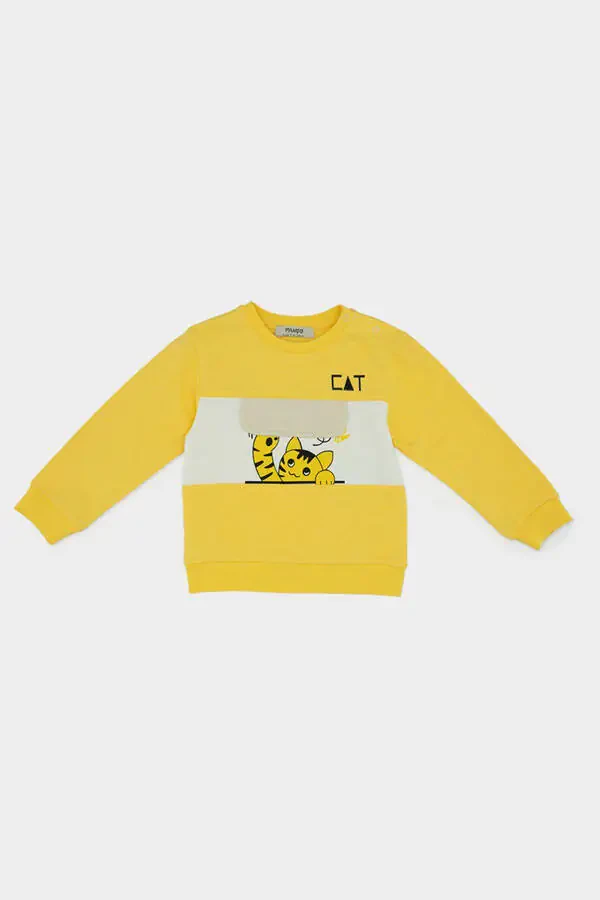 Yellow Sweatshirt with Boy Print Details - 1