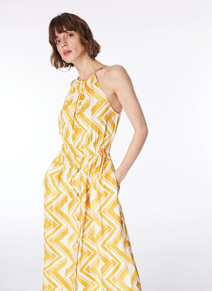 Yellow-white midi dress, factory Comfort Crew Neck Patterned FC4SL-ELB0102. - 4