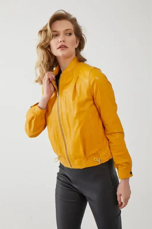 Yellow women's leather jacket - DERIDERIM