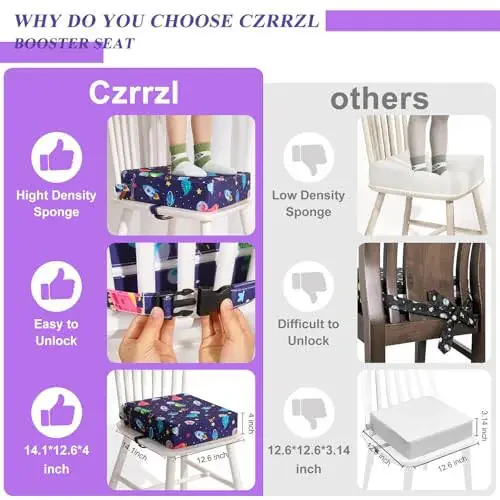 Toddler Booster Seat for Dining Table 45D Cartoon Stronger Support Booster Seat for Dining Table Washable 2 Safer Straps Non-Slip Bottom Portable Booster Chair for Toddlers Kid Baby Eating Travel Home - 5