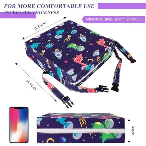 Toddler Booster Seat for Dining Table 45D Cartoon Stronger Support Booster Seat for Dining Table Washable 2 Safer Straps Non-Slip Bottom Portable Booster Chair for Toddlers Kid Baby Eating Travel Home - 3