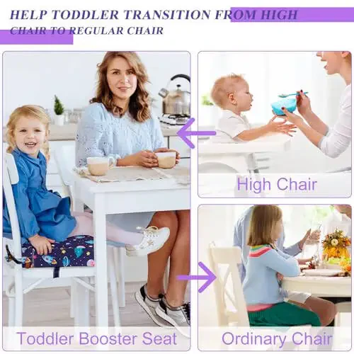 Toddler Booster Seat for Dining Table 45D Cartoon Stronger Support Booster Seat for Dining Table Washable 2 Safer Straps Non-Slip Bottom Portable Booster Chair for Toddlers Kid Baby Eating Travel Home - 4