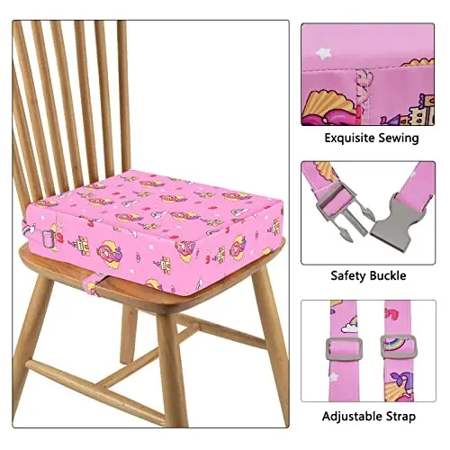 Toddler Booster Seat for Dining Table, Portable Kids Booster with Adjustable Safety Buckles, Non-Slip Bottom, Travel Cushion - 3