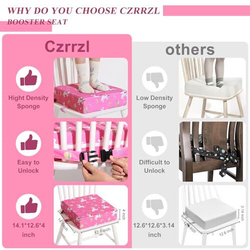 Toddler Booster Seat for Dining Table, Stronger Support Booster Seat for Table Washable 2 Safer Straps Non-Slip Bottom Portable for Kids Baby Increasing Cushion for Travel Home - 3